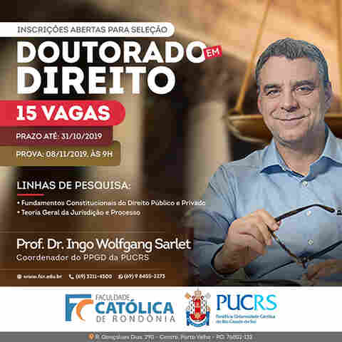 Doutorado interinstitucional em Direito da PUCRS e FCR recebe inscrições até 31 de outubro