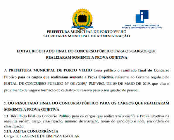 Prefeitura divulga resultado final do concurso da Semed em Porto Velho