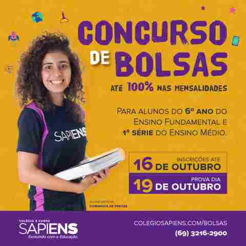 Colégio Sapiens abre inscrições para Concurso de Bolsas com vagas para 2020