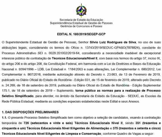 Governo reabre seleção para contratação de mais de 720 profissionais para áreas de alimentação e conservação