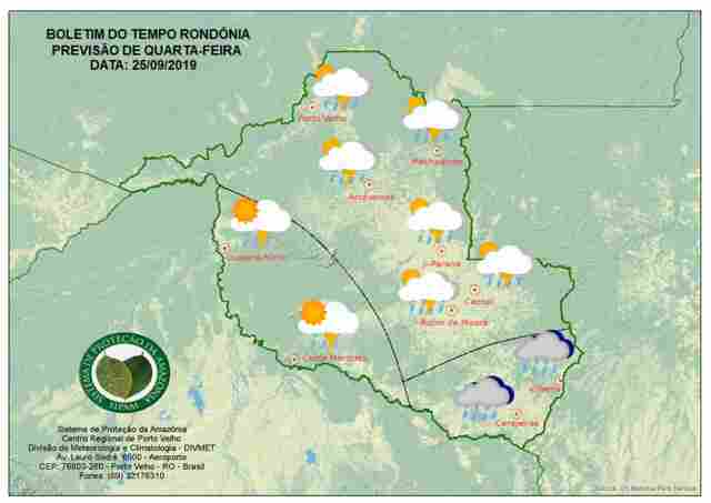 Sipam alerta para possibilidade de temporais nesta quarta em Rondônia
