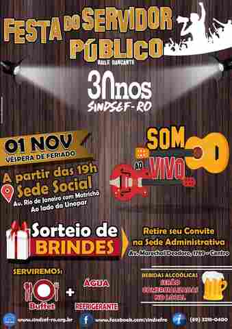 Sindsef convida para jantar dançante em comemoração ao Dia do Servidor Público