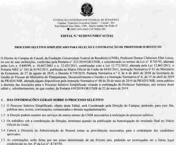 Unir abre seleção para contratação de professores
