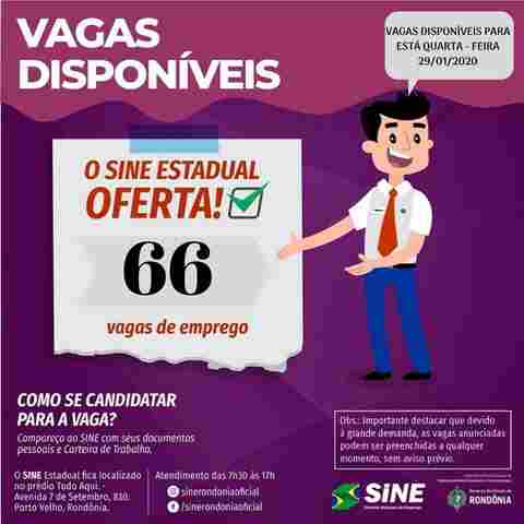 Confira 66 vagas do Sine estadual para esta quarta-feira