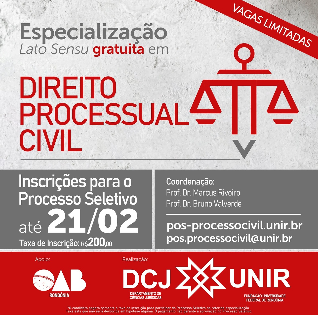 Unir realiza seleção para especialização em Direito Processual Civil