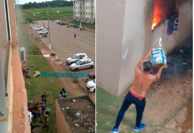 Vídeo: Desesperada, mãe joga filhos de apartamento durante incêndio no Orgulho do Madeira
