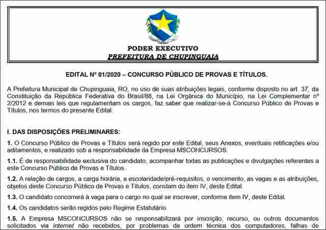 Prefeitura de Chupinguaia promove novo concurso com 66 vagas e salários de até R$ 5.292