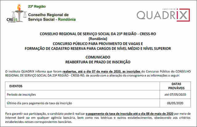 Após adiar provas, Conselho Regional de Serviço Social reabre inscrições para concurso com 29 vagas