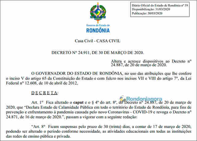 Decreto do governador prorroga suspensão de aulas também na rede privada