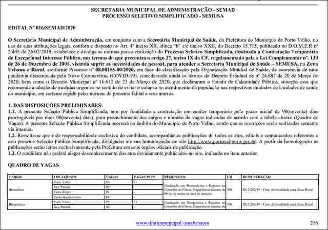 Prefeitura abre processo seletivo para contratar mais de 270 profissionais; veja edital