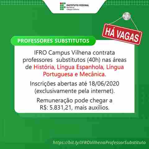 Ifro em Vilhena contrata professores substitutos em diversas áreas