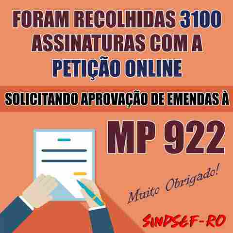 Sindsef recolhe 3.100 assinaturas com petição online enviada a parlamentares federais solicitando aprovação de emendas à MP 922