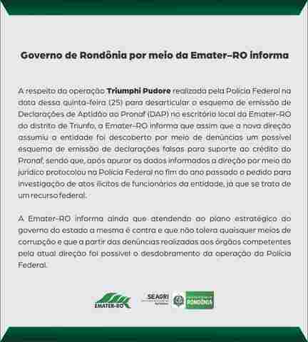 Governo explica operação da PF na Emater