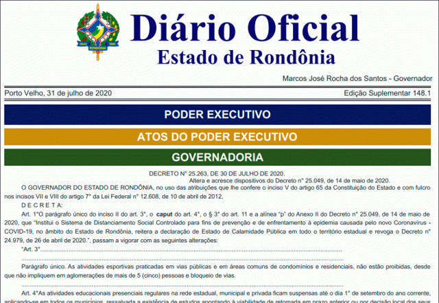 Novo decreto mantém suspensão de aulas presenciais até o dia 1º de setembro