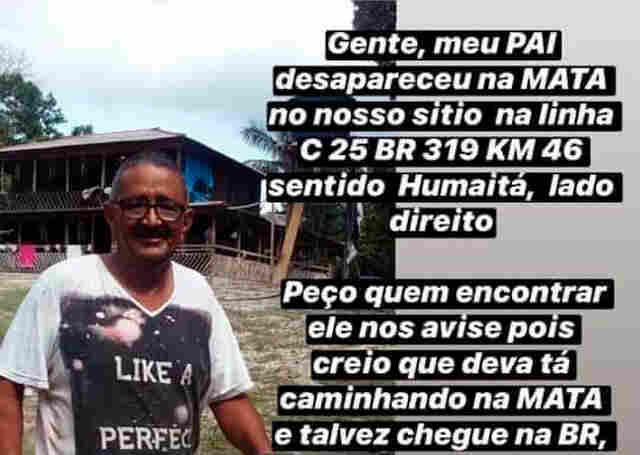 Família pede ajuda para localizar idoso que entrou em mata