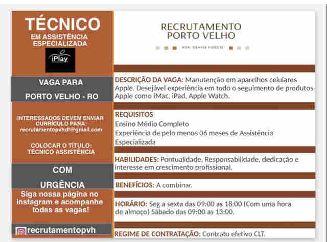 Empresa procura técnico em celulares Apple em Porto Velho