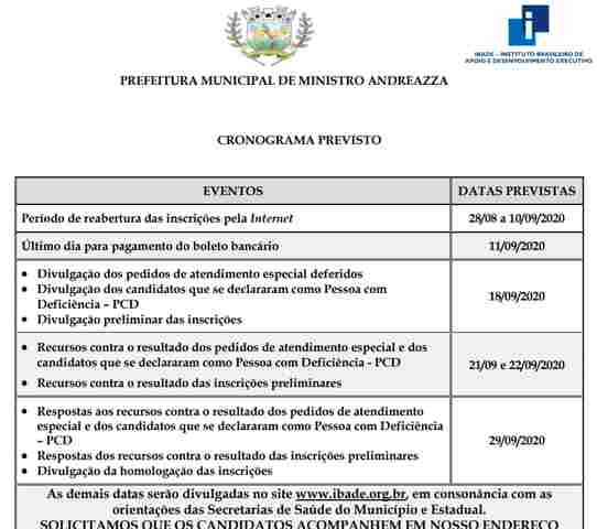Prefeitura de Ministro Andreazza reabre inscrições para concurso com 35 vagas