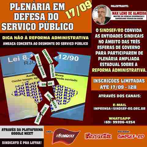 Sindsef convida entidades sindicais para plenária sobre impactos da Reforma Administrativa no serviço público e na sociedade