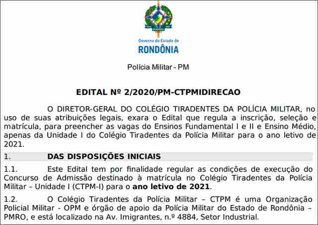 Colégio Tiradentes abre inscrições de processo seletivo para ano letivo de 2021