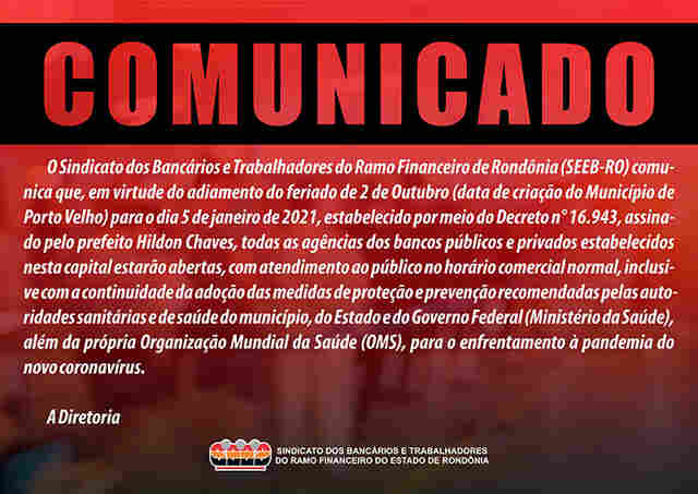 Bancos abrem normalmente em Porto Velho; Judiciário e MP estão fechados