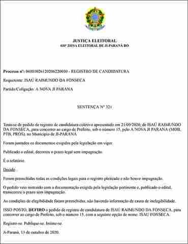 Isaú Fonseca tem registro deferido pela Justiça Eleitoral