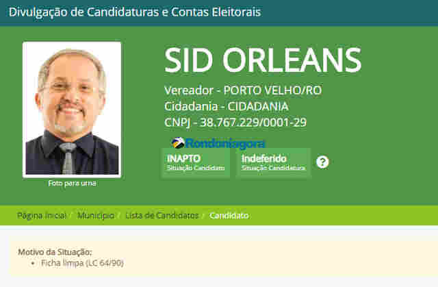 Registro de candidatura do ex-secretário Sid Orleans é indeferido