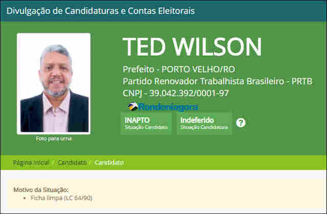Justiça indefere registro de candidatura de Ted Wilson à Prefeitura; vice vai ser indicado