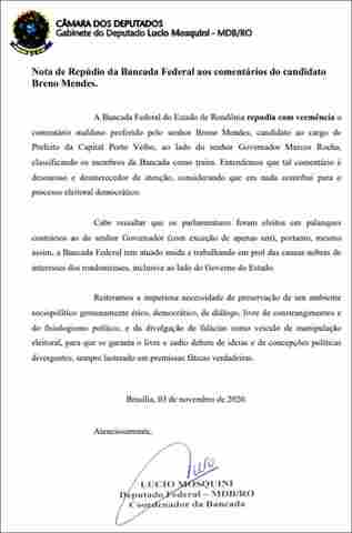 Bancada federal repudia ataques de Breno Mendes
