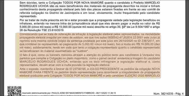 Candidato Marcélio Brasileiro de Nova Mamoré sofre quinta derrota e agora é multado em R$ 10 mil por desrespeito à Lei Eleitoral