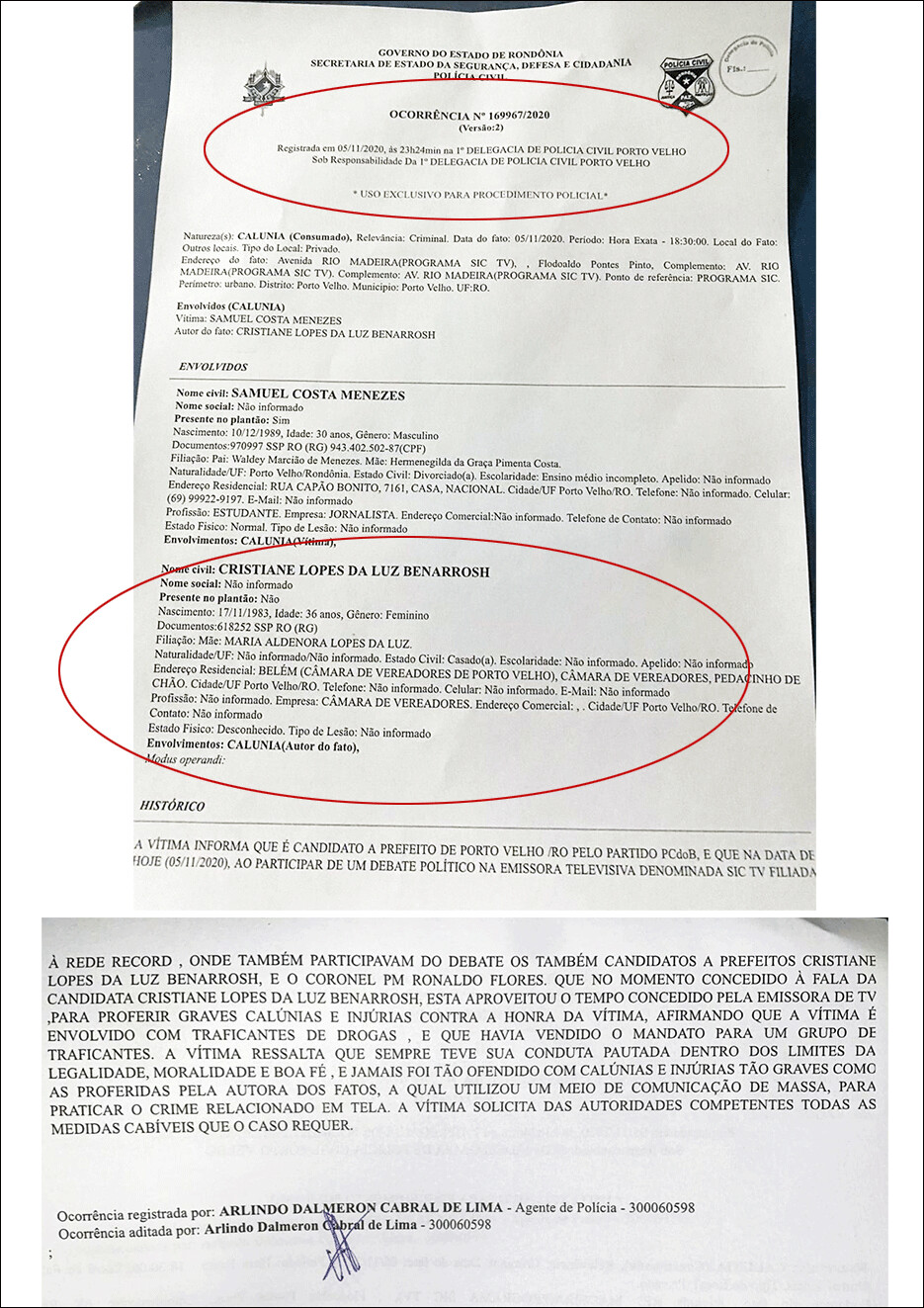 Acuada com revelações, Cristiane Lopes faz acusações sérias e é denunciada na Polícia