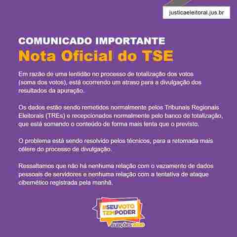 TSE explica problemas para divulgação do resultado das eleições
