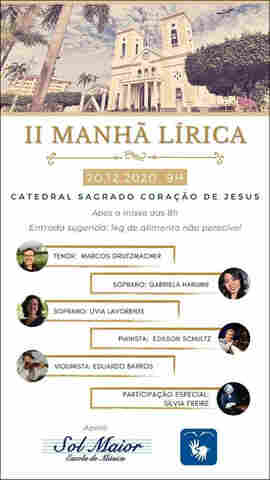 II Manhã Lírica será domingo na Catedral em Porto Velho; participe doando alimentos