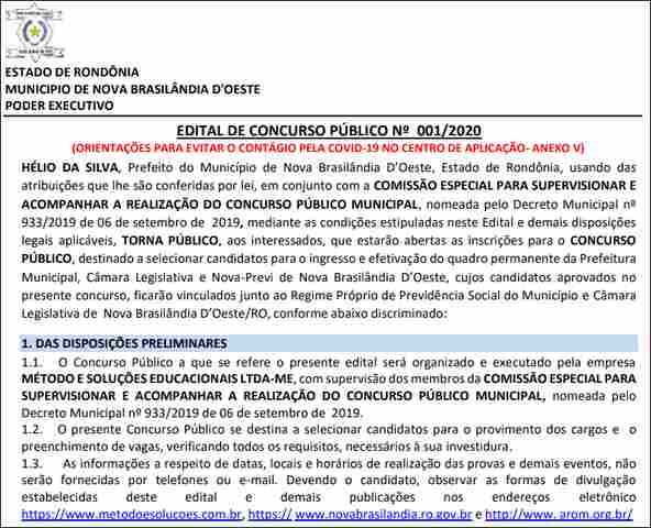 Prefeitura de Nova Brasilândia abre concurso e oferece 84 vagas em todos os níveis