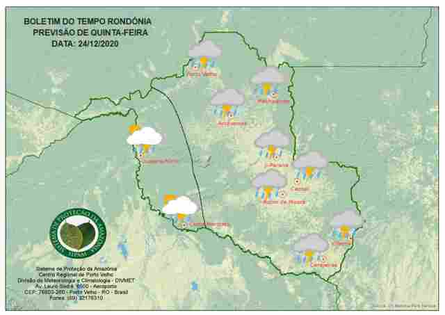 Sipam diz que pode chover em várias cidades na véspera e no Natal em Rondônia