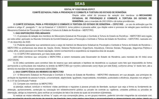Salário de R$ 4.782,53: Governo abre seleção para escolher membros do Mecanismo Estadual de Prevenção e Combate à Tortura