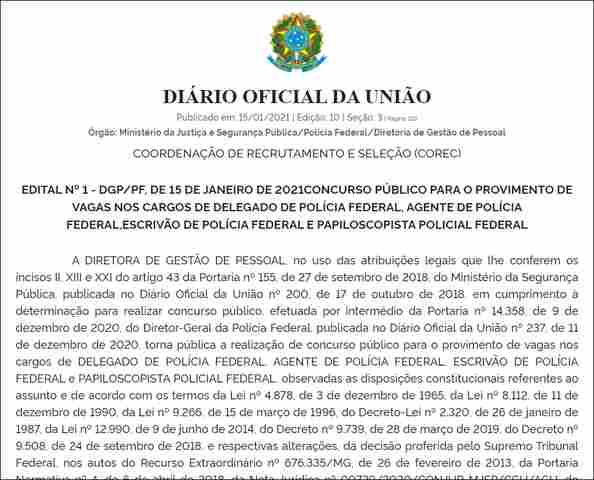 Publicado edital do concurso da Polícia Federal com 1.500 vagas; confira