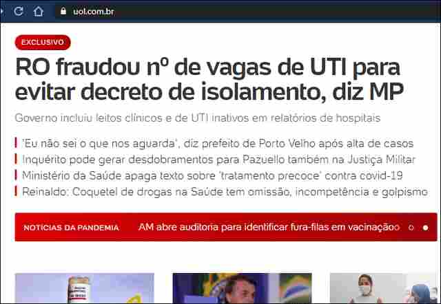 Estado fraudou dados sobre leitos de UTI para ajudar classe empresarial, diz UOL