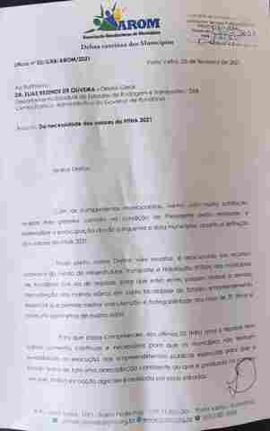 AROM busca sensibilizar DER para melhorias nos recursos do FITHA; Presidente protocola ofício