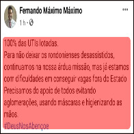 Rondônia está novamente sem leitos de UTI para pacientes com Coronavírus