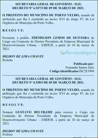Prefeitura confirma demissão de Edemilson Lemos da Emdur e nomeação de Gustavo Beltrame