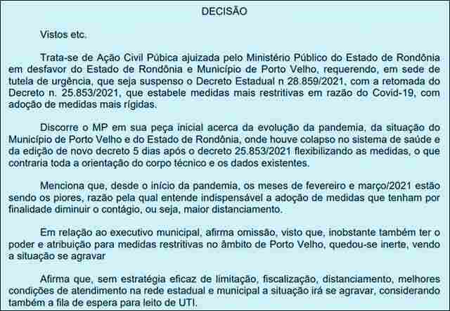MP impetra com ação para que Estado permita só atividades essenciais e contra omissão do Município de Porto Velho