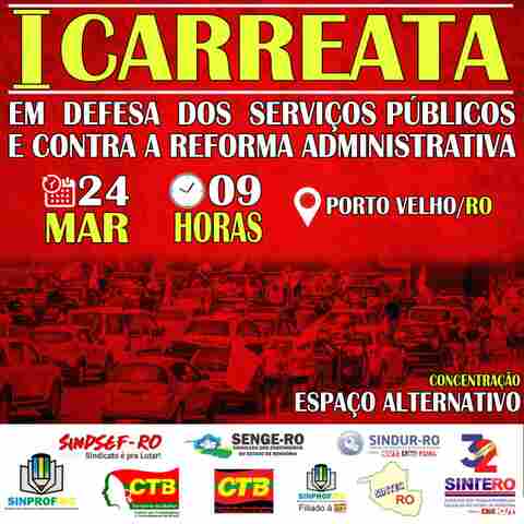 Sindsef convoca filiados para carreata em defesa dos serviços públicos nesta quarta-feira