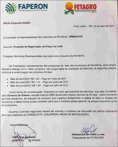 Entidades da agricultura propõem escalonamento de preços do leite, mas indústrias ofertam 5 centavos a mais no litro