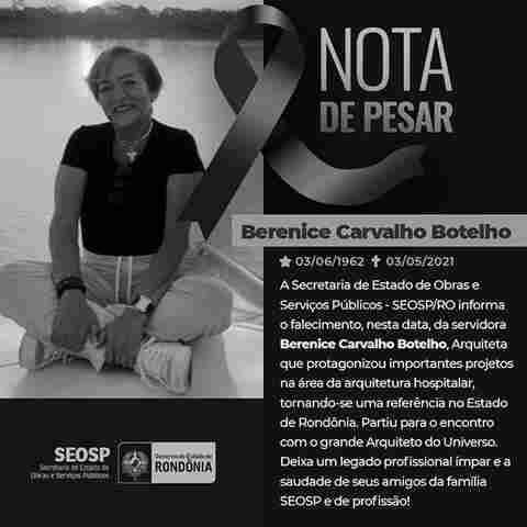 Nota de falecimento - arquiteta Berenice Carvalho Botelho