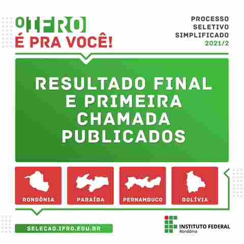 Ifro divulga resultado final do processo seletivo simplificado 2021/2