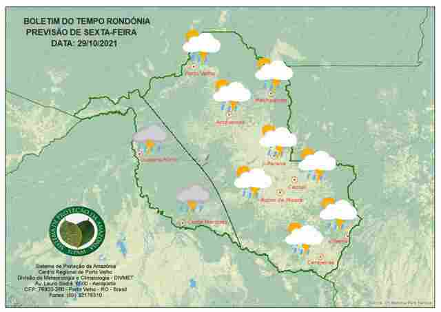 Sipam prevê tempo instável na sexta-feira em Rondônia