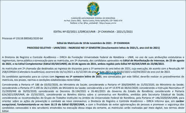 Unir divulga edital de convocação para matrícula em 2ª Chamada