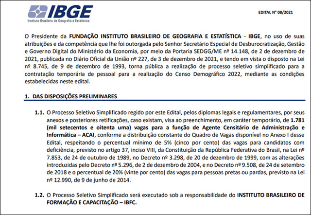 IBGE abre dois processos seletivos com 20 vagas para Rondônia