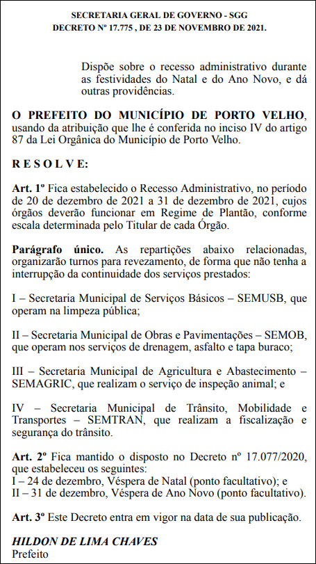 Prefeitura entra em recesso e órgãos públicos passam a fazer plantão ou revezamento