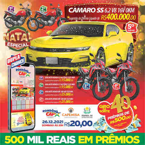 Rondoncap de Natal tem um Camaro; veja resumo do sorteio deste domingo